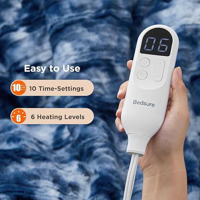 Bedsure Faux Fur Heated Blanket Twin Size, Fast Heating Electric Blanket Twin Size with 6 Heating Levels & 10 Time Settings, Cozy Gifts for Women Men (62x84 inches, Denim Blue)