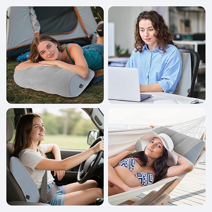 Portable Inflatable Wedge Pillow 2 Pack,Body Positioner for Sleep Support, Large 20in Adjustable Travel Cushion - Lightweight Bed/Leg/Partner Support Pillow, Fast Inflation, Grey