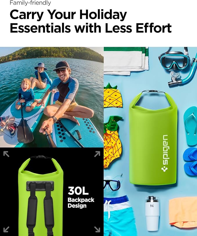 Spigen AquaShield Waterproof Dry Bag Backpack A631, 30L Roll Top Lightweight Dry Storage Bag for Travel, Swimming, Boating, Kayaking, Camping and Beach