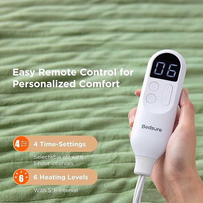 Bedsure Heated Blanket Throw Blanket - Fast Heating Electric Blanket, Soft Flannel Heated Throw with 4 Time Settings, 6 Heating Settings, Warm Gifts for Women Men (50x60 inches, Sage Green)