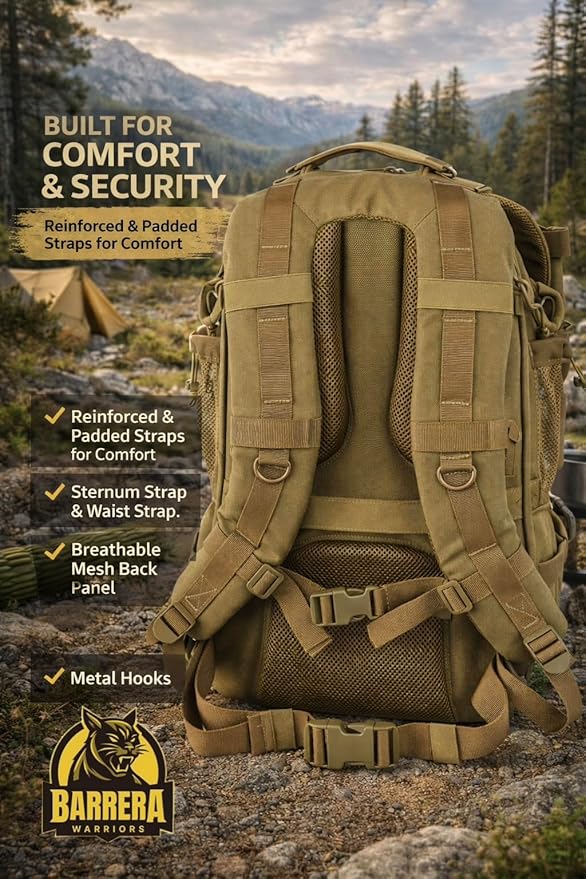 50L Tactical Backpack Military Rucksack - Heavy Duty 1000D Waterproof MOLLE Backpack, Large Capacity 3 Day Assault Bag for Camping, Hiking, Survival, Bug Out Bag (Coyote Brown/ Tan/ Military Tan)