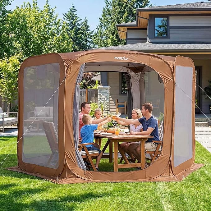 Porayhut Pop up Screen House Tent Sun Shelter with Breathable Mesh Doors,Portable Camping Tent with Detachable Waterproof Floor,10x10FT Screen Canopy Outdoor for Family Friends Party in Backyard,Park