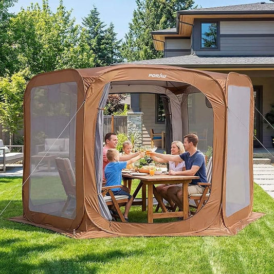 Porayhut Pop up Screen House Tent Sun Shelter with Breathable Mesh Doors,Portable Camping Tent with Detachable Waterproof Floor,10x10FT Screen Canopy Outdoor for Family Friends Party in Backyard,Park
