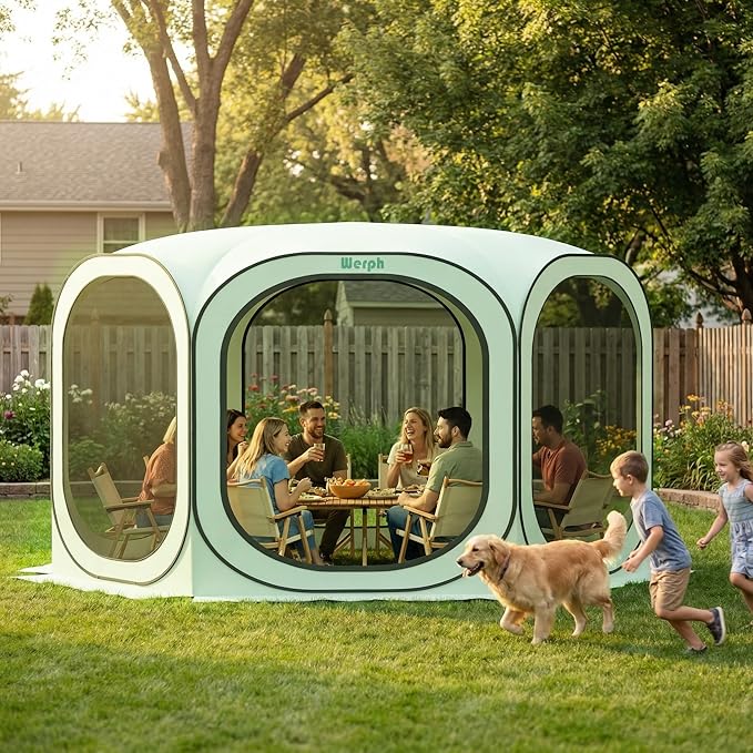 12x12 Pop Up Screen Tent, Mosquito Net Gazebo, UV Resistant Roof Waterproof Screen Canopy, Quick Setup Outdoor Shelter for Backyard, Patio, Garden, Picnic, Camping and Events, Green