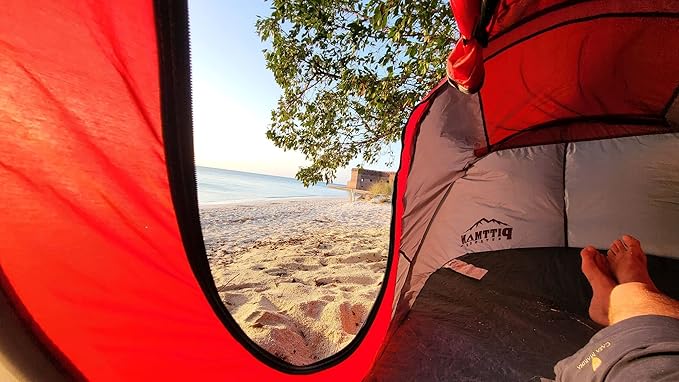 Pittman Outdoors PPI-POPUP4X Instant Set-up 4 Person Pop-up Tent with Large Mesh Window, 9.02’ x 6.6’ x 3.2’ (Height), Red