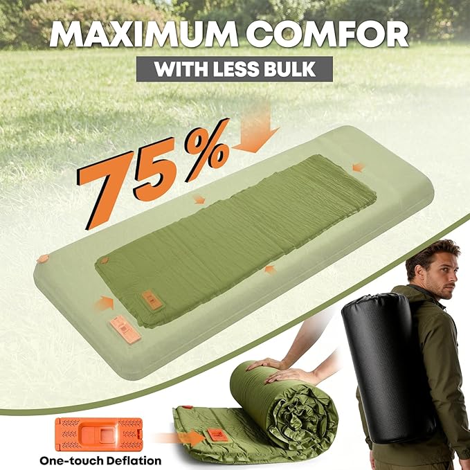 Self Inflating Sleeping Pad with Electric Pump, 4" Ultra-Thick Memory Foam Camping Pad, 4 Season Camping Mattress Pad with Built-in Pillow, Camping Essentials Gear for Tent Travel Car