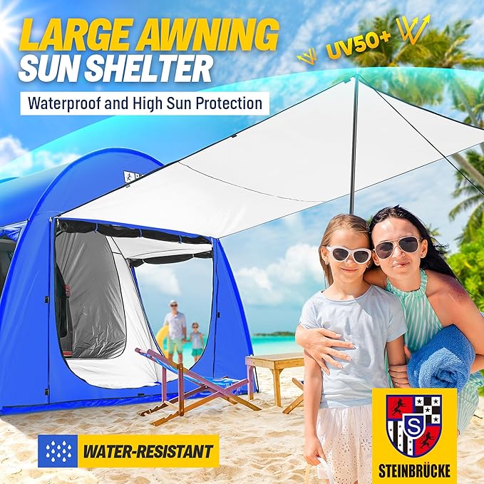Universal SUV Camping Tent with Spacious Awning, 4000mm Waterproof Car Tent, Up to 4-Person Sleeping Capacity Camping Accessories, Easy Setup for Backpacking Traveling Hiking Outdoors
