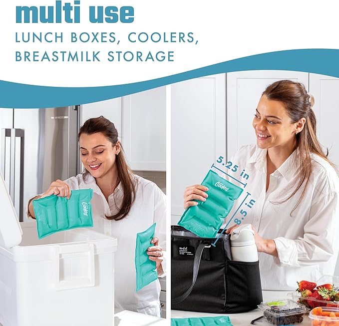 Cool Coolers by Fit & Fresh 2 Pack XL Soft Ice Packs for Cooler, Flexible Stretch Nylon, Lunch Box Ice Packs, Large Reusable Freezer Packs, Teal