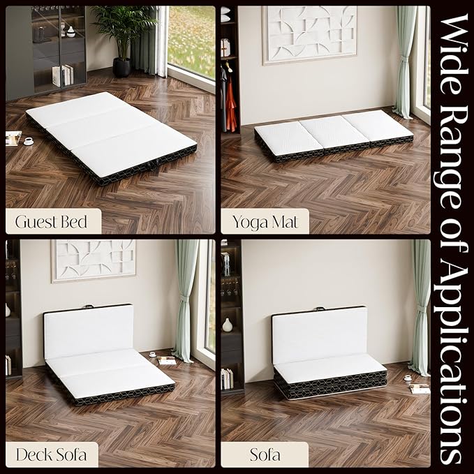 Tri-Fold Memory Foam Mattress Twin - 3.5 Inch Portable Folding Mattress with Handle & Washable Cover, Floor Bed with Non-Slip Base, Space-Saving for Room, Travel, Guest Bed, RV, 75"x38"x3.5"