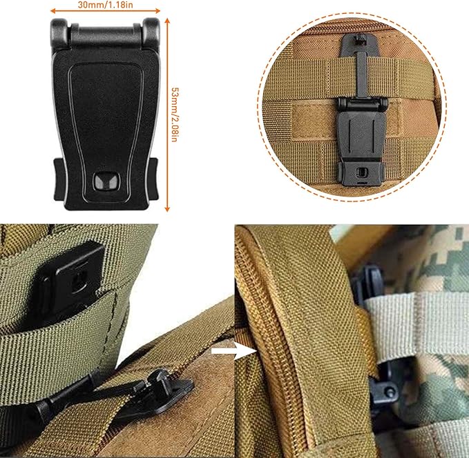 Molle Backpack Attachments Kit of 28 Accessories, D-Ring Grimloc Locking Gear Clip Web Dominator Elastic Strings Strap