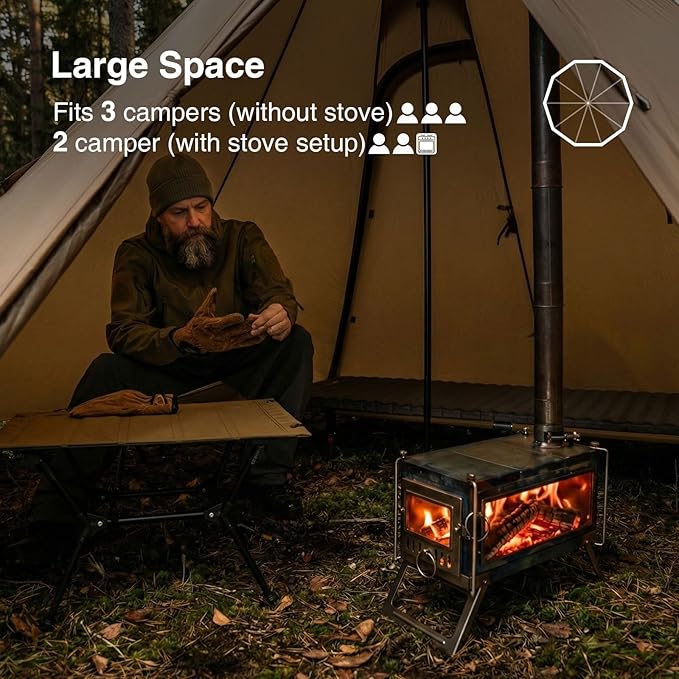 OneTigris Northgaze 2.0 Hot Tent with Stove Jack - 2-Person Ultralight Tent, 6.2lbs with 2 Doors, Waterproof & Wind-Resistant for 4-Season Camping, Backpacking, and Hunting