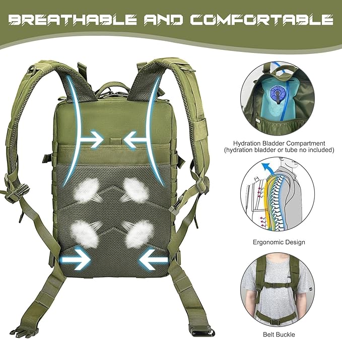 WOLT Military Tactical Backpack for Men 45L Molle Backpack 3 Day Assault Pack Bug Out Bag, Heavy Duty Rucksack for Hiking Gym(Army Green)