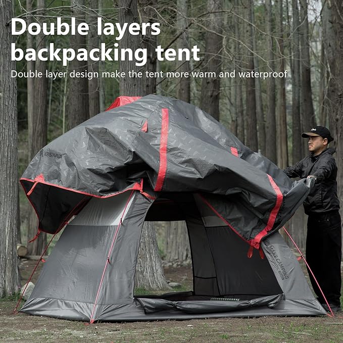 BISINNA Lightweight 3 Season Camping Tent for 2/2.5/3 Person, Waterproof UPF40+ Backpacking Tent with Double Layer Ventilation, Easy Setup for Family Camping, Hiking, Outdoor Adventures