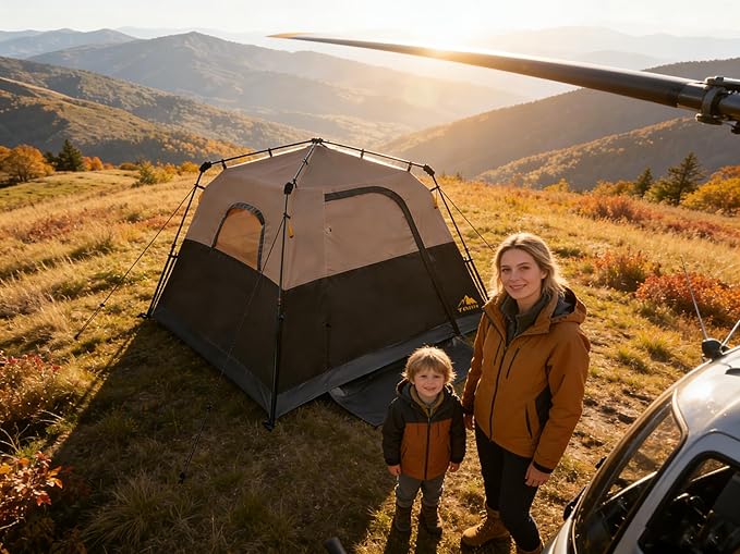 3/4 Person Camping Tent with 1 Door, 4 Windows, and Upgraded Ventilation– Instant Setup, Waterproof, 8'x 8'x 67''Oxford Fabric Floor Pop Up in 60 Seconds Includes Rainfly and Backpack