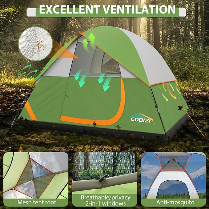 COBIZI Tents for Camping 4/6 Person Camping Tent with Rainfly and Screen, Easy Setup Lightweight Portable Waterproof Outdoor Tent with Carry Bag for Backpacking, Hiking, Family Travel