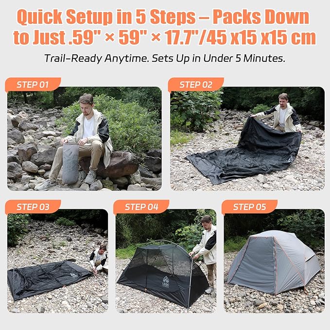 2 Person Lightweight Backpacking Tent – 5000mm Waterproof Silicone Nylon, 7001 Aluminum Poles, YKK Zippers, Compact 3-Season Hiking & Camping Tent with Front Vestibule