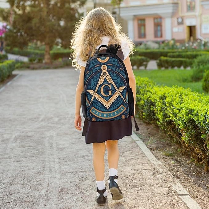 Daypack Anti-Theft Multipurpose Large Capacity Shoulder Bag, Gold Freemason Freemasonry Masonic Art Travel Hiking Camping Rucksack With Smooth Zippers