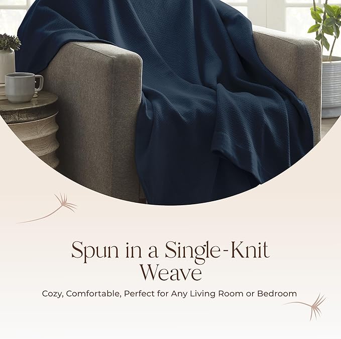 100% Organic Cotton Blanket - GOTS & Fairtrade Certified Organic Cotton Throw Blanket for Bed with Soft Warm & Breathable Single Knit Weave - Great as Bedspread or Coverlet (Navy, Full/Queen)