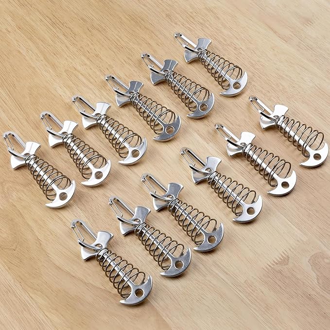 Deck Anchors XINCAMPING 12pcs Aluminum Tent Pegs for Wooden Decks, Windproof Rope Tighteners & Adjusters for Tents, Canopies, Camping Furniture Silver