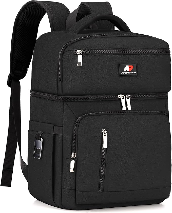 COOLJOB Insulated Cooler Backpack for Men Women, Leakproof Lunch Bag with Waterproof Liner, Double Roomy Deck, RFID, Black