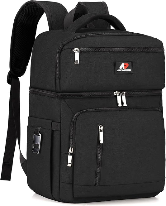 COOLJOB Insulated Cooler Backpack for Men Women, Leakproof Lunch Bag with Waterproof Liner, Double Roomy Deck, RFID, Black