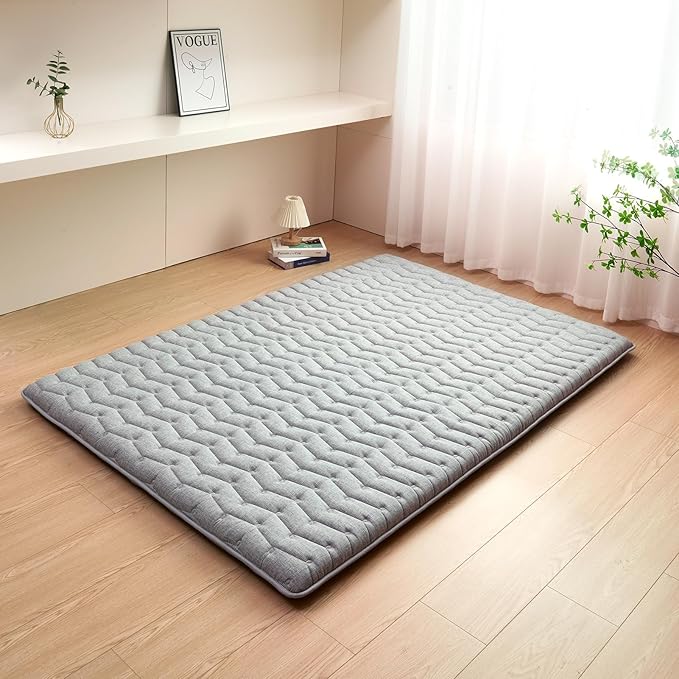 Premium Foam 3.2" Thick Japanese Futon Floor Mattress - Queen Size 60"x80" 100% High-Density Foam,Comfortable Sleeping Pad,Tatami Mat for Dorm,Bedroom Guest Room，Boys Girls Dormitory Pads(Hemp Gray)