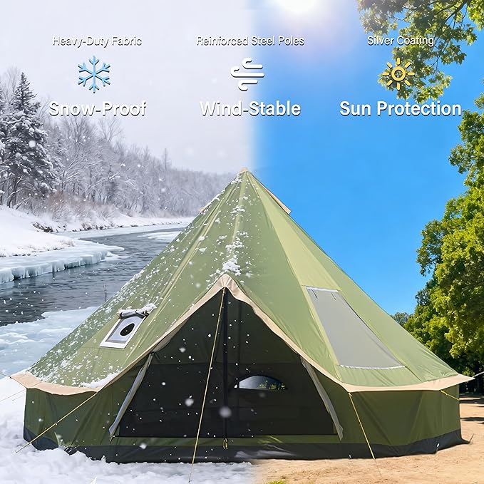 Canvas Tent with Stove Jack, 10-20 Person Yurt Tents for Camping, Large Bell Tent Waterproof 3000MM (4M/5M Options)