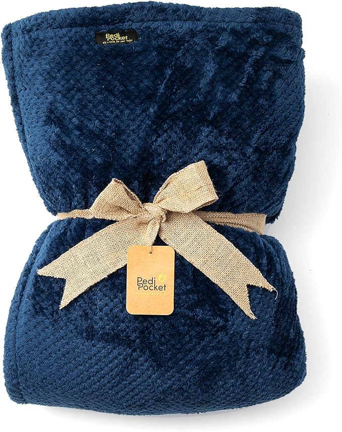 PediPocket XXL Sherpa Lined Patented Foot Pocket Blanket – Sassy Sapphire – Extra Large 60”x84”with 30”Deep Foot Pocket,Plush Fleece Blanket,Luxurious Comfort,Machine Washable,Gift Idea (non-electric)