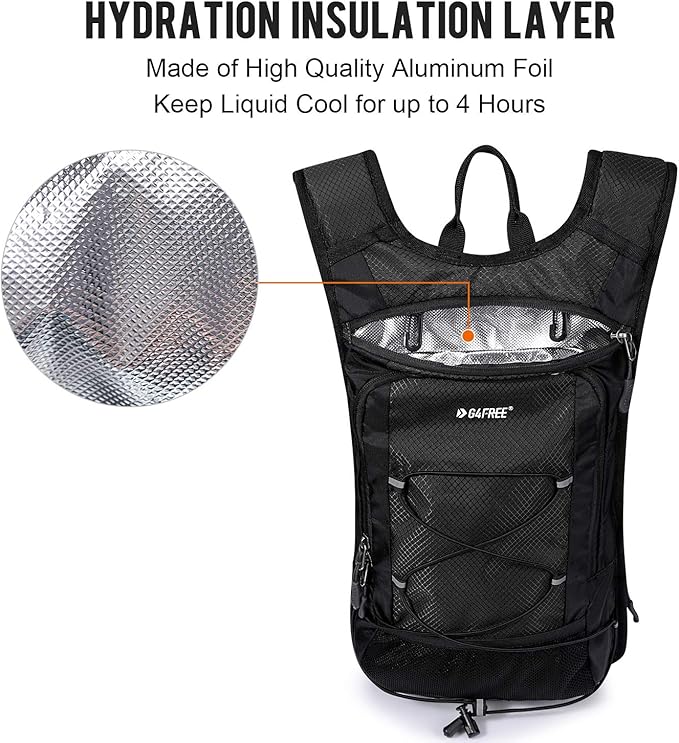 G4Free Insulated Hydration Backpack Pack with 2L BPA Free Bladder for Outdoor Running Hiking Cycling Camping