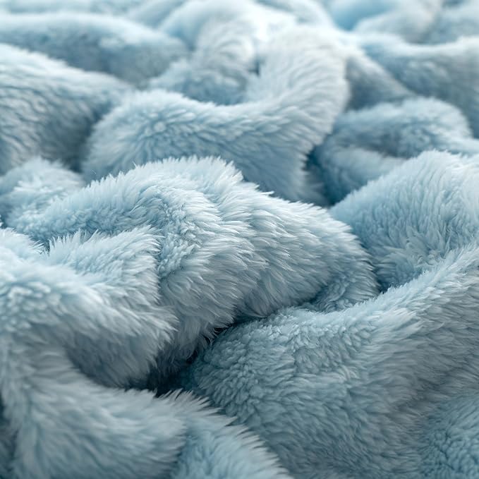 UKELER Sherpa Bed Blanket 80 × 90 inch, Ultra Soft Queen Size Throw Blanket for All Season, Cozy Plush Floral Fleece Blanket for Bedroom Living Room Dorm Hostel Sofa Camping, Blue