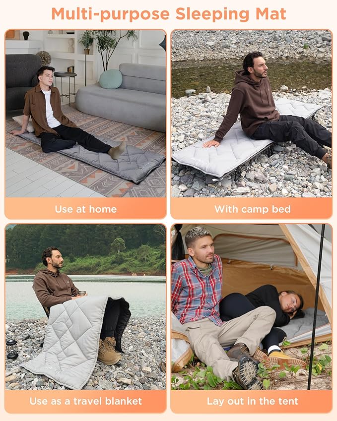 KingCamp Cot Mattress, Portable Lightweight Camping Sleeping Mat Soft Comfortable Non-Slip Cot Pad for Camp Cot, RV Bunk & Twin Beds (75" x 25" x 2", Gray)