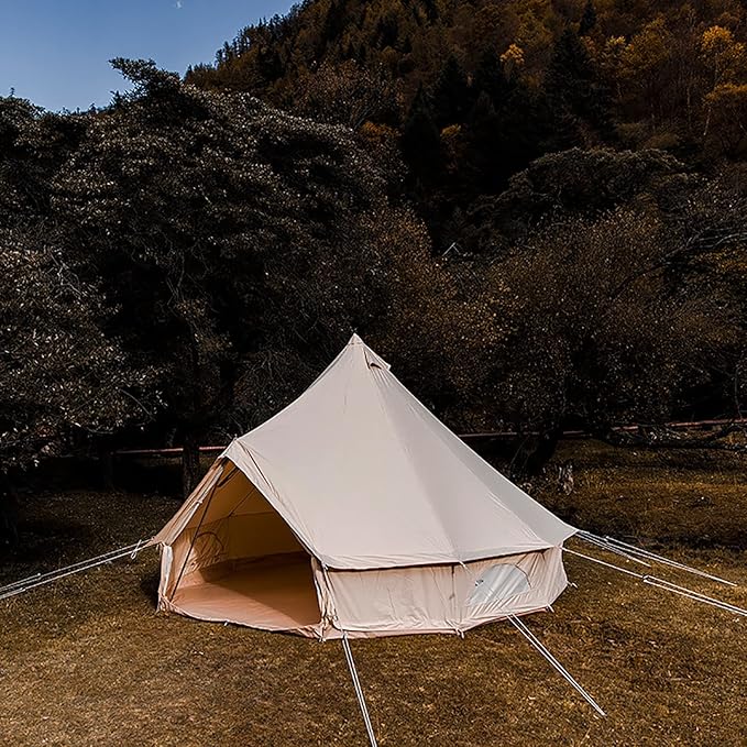GeRRiT 4 Season Cotton Canvas Yurt Tent with Stove Jacks, 4M / 13ft Waterproof Canvas Bell Tent, Big Space Camping Yurt Style Tent for Family Camping Picnic