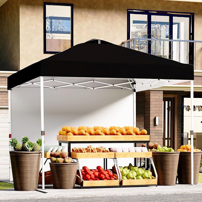 Shades 10x10 Pop Up Canopy with 3 Sidewalls & 4 Sandbags,Heavy Duty Beach Tent with Portable Bag,Sun Shelter for Parties,Events,Outdoor Gazebo with 420D Coated Waterproof Black Fabric