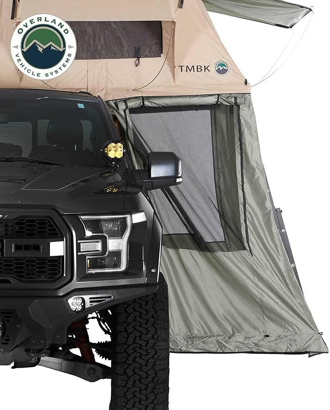Overland Vehicle Systems LD TMBK Roof Top Tent Annex Green Base with Black Floor & Travel Cover - 420D Polyester Oxford Waterproof Material -1000g PVC Based Floor