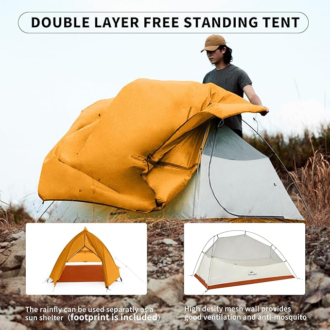 Naturehike Cloud Up 1 Person Tent, Lightweight Backpacking Tents for One Man, Waterproof Ultralight One Person Tent for Camping Hiking Backpacking