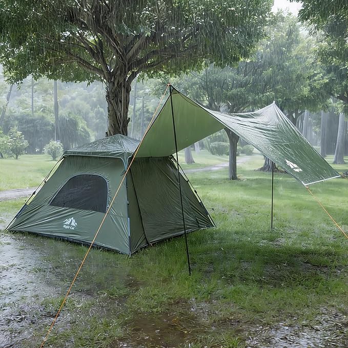 Night Cat 3-Person Camping Tent: Waterproof Instant Cabin Tent with Canopy Tarp for Family, 2-in-1 Canopy Tent with Porch Easy Setup