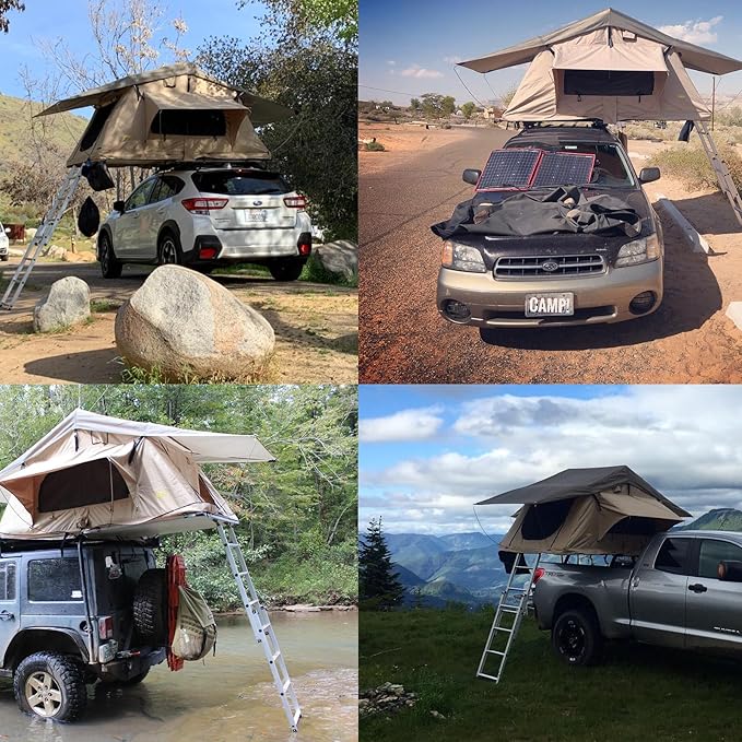 Rooftop Tent for SUV & Truck Camping, Soft Shell Roof Top Tent, Quick-Setup Design with Telescopic Ladder and LED Lighting for 2-3 Person Family Adventures