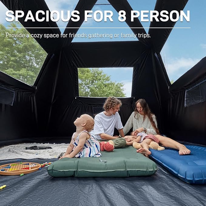 EVER ADVANCED 8 Person Blackout Design Cabin Tent, Camping Family Tent with Multi Room & Extra Porch and Rainfly, 2 Rooms Huge Portable with Carry Bag, Blue