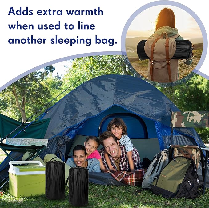 Mixweer 3 Pcs Fleece Sleeping Bag Liner for Adult Warm or Cold Weather 75" Adds 12 Degrees Fahrenheit More Warmth Zippered Camping Blanket Liner with Bag for Adult Travel