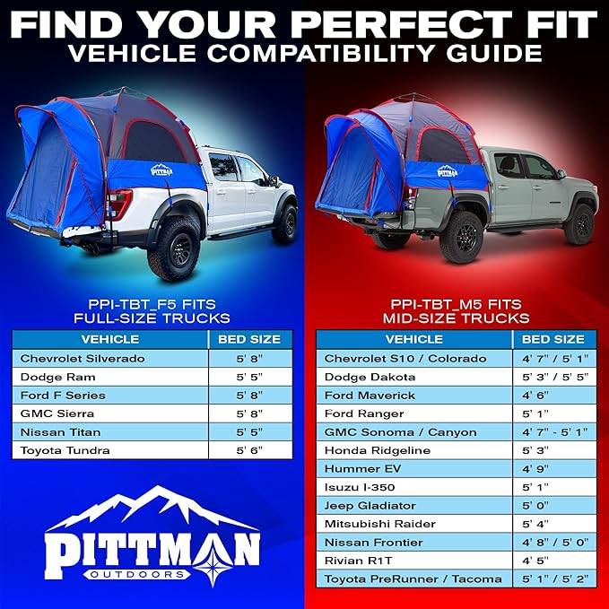 Pittman - Truck Bed Tent with EZ-UP Design - Pickup Truck Tent for Camping - Includes Rain Fly, Extra Wide Entry, Oversize Air Mesh & Porch Cover - Premium Pickup Bed Camper