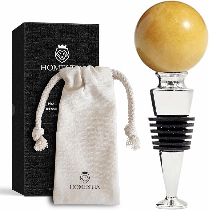 Homestia Wine Stopper, Wine Bottle Stopper Wine Saver with Silicone Reusable Wine Corks, Leak Proof Keep Fresh, Perfect for Wedding Parties and Gifts (Yellow, Gemstone)