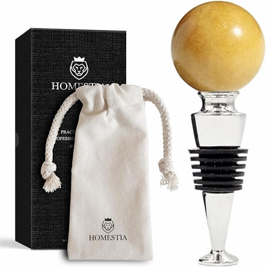 Homestia Wine Stopper, Wine Bottle Stopper Wine Saver with Silicone Reusable Wine Corks, Leak Proof Keep Fresh, Perfect for Wedding Parties and Gifts (Yellow, Gemstone)