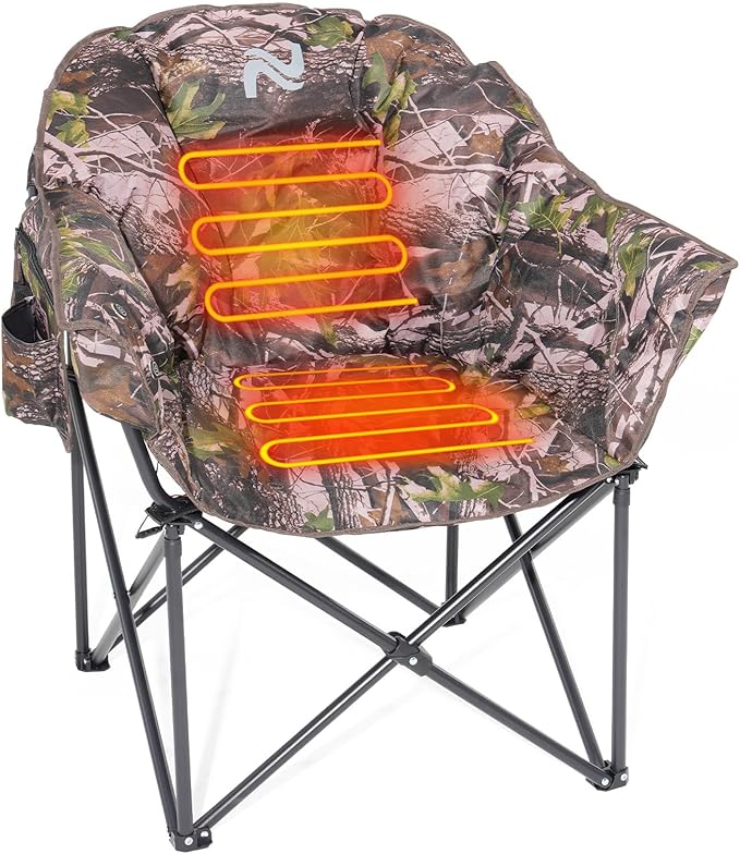 ABORON Heated Camping Chair Oversized, Three Model Portable Heated Cushion Folding Chair, Heavy Duty Heated Foldable Chairs Support Up to 500 lbs, Ideal for Outdoor Adventures