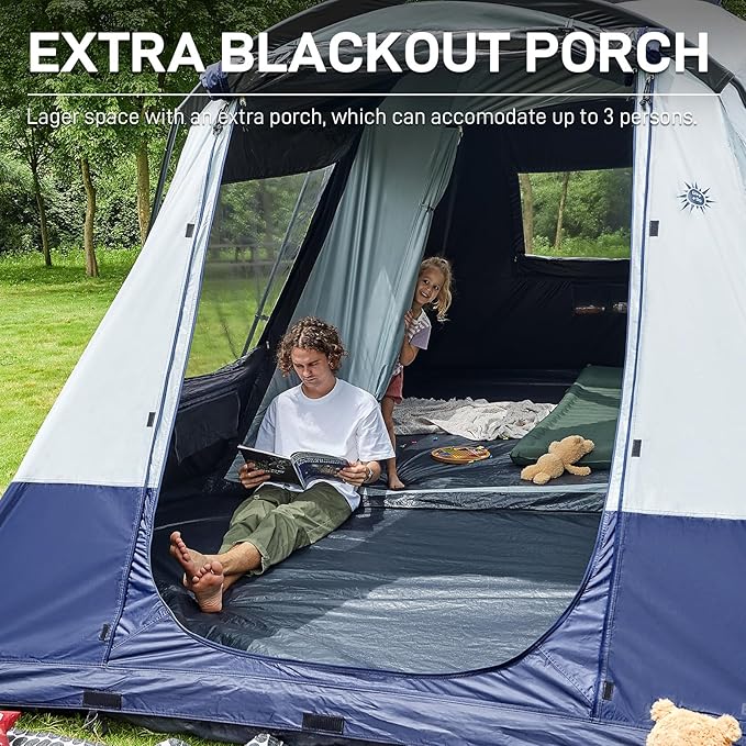 EVER ADVANCED 10 Person Camping Blackout Design Tent, Multi Room Tent for Family, Large Tents with Rainfly and Carry Bag, 2 Doors, Water-Resistant, 14ft x 10ft x 84in