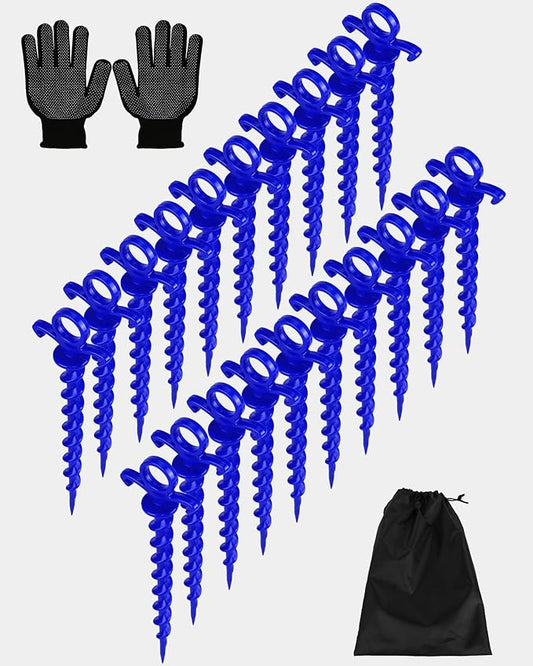Christmas Inflatables Decoration Ground Stakes, Beach Umbrella Sand Anchor, Heavy Duty Plastic Grounding Screw In Tent Spikes, Outdoor and Yard Camping Canopy Stake Pole, Spiral Peg, 9" 20 pcs