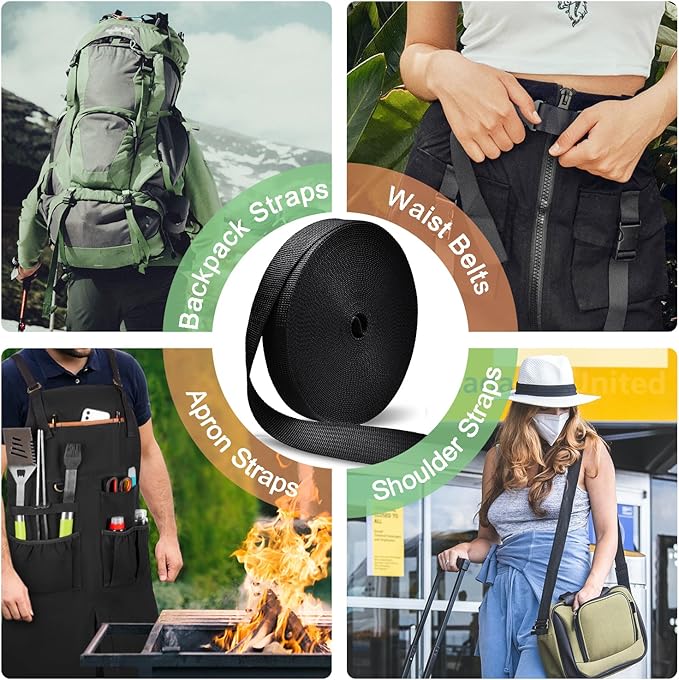 CooBigo Polypropylene Webbing Strap 3/4" Durable Poly Strapping 12 Yards 3/4 inch Wide Webbing Strap for Backbag,Pool Solar Cover,DIY Crafting,Pet Collar,Outdoor Gear