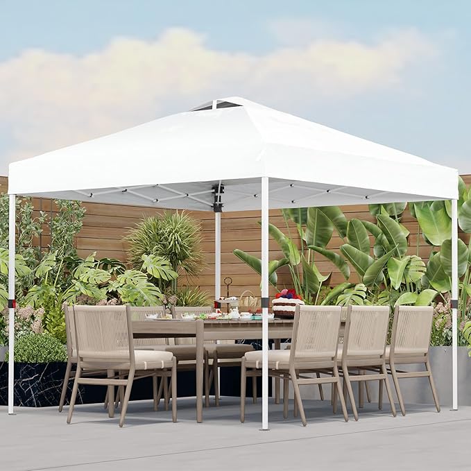 Shades 10x10 Pop Up Canopy with One Push Setup,Heavy Duty Beach Tent with Wheels for Easy Moving, Sun Shelter for Parties,Events, Outdoor Gazebo with 420D Coated Waterproof White Fabric