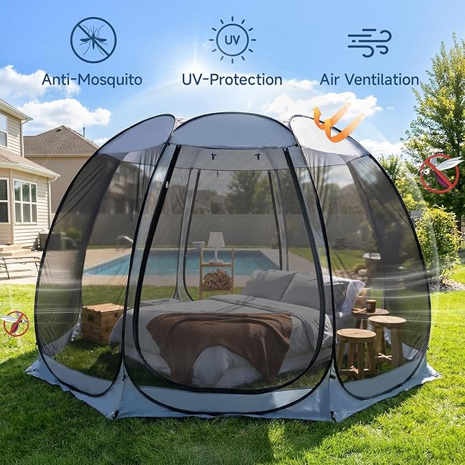 Alvantor® Pop Up Screen House Gazebo, Portable Mosquito Net Tent, UV Protected Sun Shelter for Patio, Backyard & Camping, Instant Setup for 2-10 People