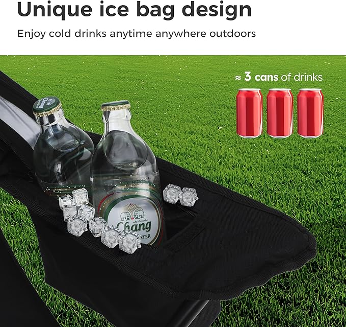 LET'S CAMP Camping Chair 2 Pack Folding Chair with 3-Can Cooler Bag Portable Lawn Chair with Cup Holder,Storage Pocket, Supports 225LBS, Collapsible Chair for Camp, Beach, Picnic (Black)