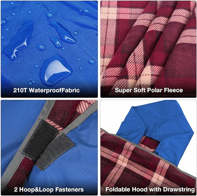 DUKUSEEK Waterproof Stadium Blanket with Hood, Wine Red Plain Waterproof Outdoor Blankets